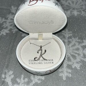 NWT Sterling Silver & CZ Diamond “K” Necklace